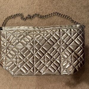 Quilted Metallic Silver Shoulder Bag with Chain Strap